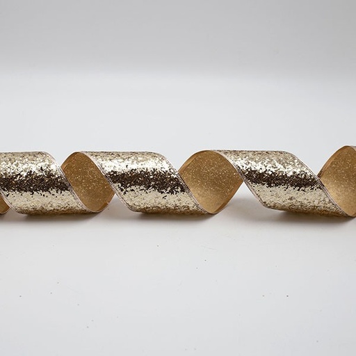 [600-47556] CINTA CON COPOS DE NIEVE CON BRILLO DORADO, 6,30 CM, 10 M