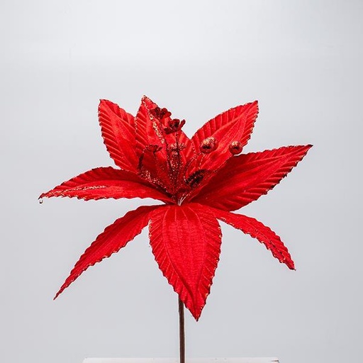 [600-47599] FLOR ROJA CON LÍNEA DE BRILLO DISCRETA, 30X20CM