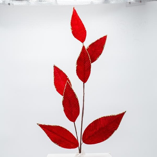 [600-47624] RAMA CON HOJAS DE ROBLE DE TERCIOPELO ROJO, 82 CM