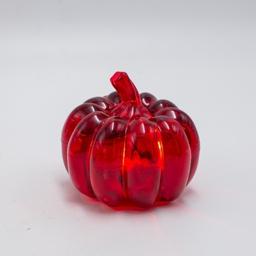 [600-47657] CALABAZA DE ACRÍLICO ROJO ILUMINADA, CAJA DE PILAS 3XLR44, LED BLANCO CÁLIDO, 8X8X7, IP20