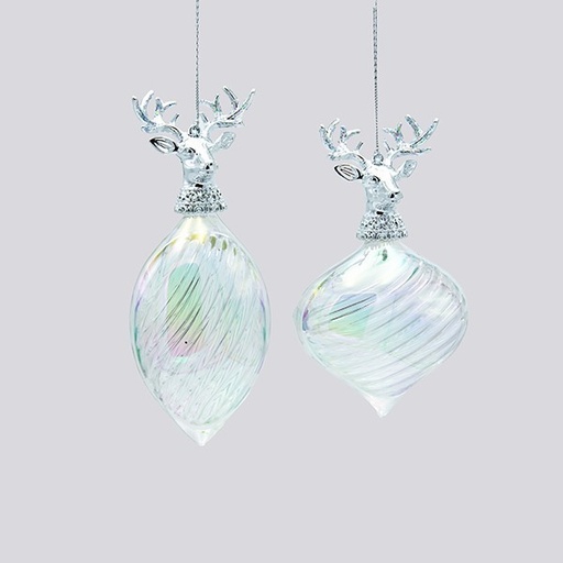 [600-47671] ADORNO DE PLÁSTICO, IRIDISCENTE CON RENO PLATEADO, 2 DISEÑOS, 9X5.5X15.5CM