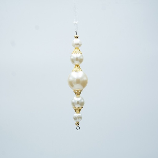 [600-47699] ESTALACTITA CON PERLAS, BLANCA Y DORADA, 3X13CM