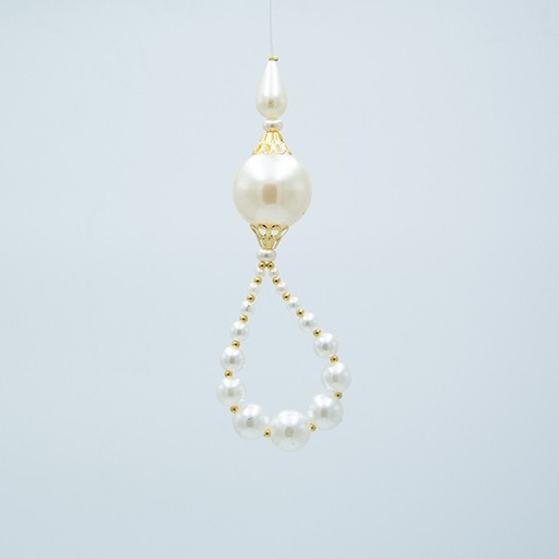 [600-47700] ADORNO CON PERLAS, BLANCO Y DORADO, 5X14CM