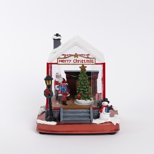 [600-47712] CASA CON PAPÁ NOEL Y CHIMENEA, FUNCIONA A PILAS, 16,5X14,5X17,5CM