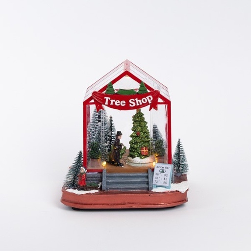 [600-47713] TIENDA DE ÁRBOLES, CON LUZ Y MOVIMIENTO, FUNCIONA A PILAS, 16,5X14,5X17,5CM