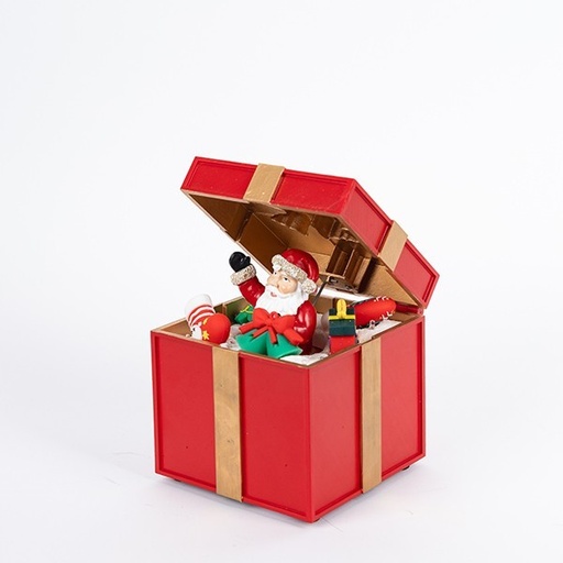 [600-47716] REGALO ABRIBLE CON PAPÁ NOEL, CON LUZ Y MOVIMIENTO, FUNCIONA A PILAS, 12,5X12,5X20CM