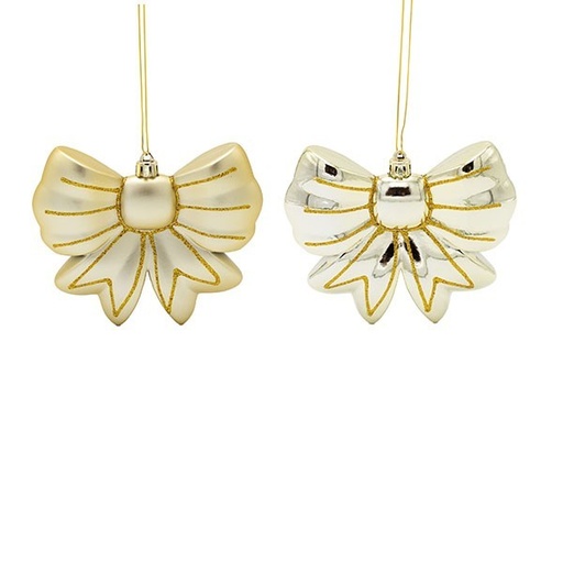 [600-47812] ADORNO DE PLÁSTICO, LAZO, DORADO, JUEGO DE 2 PIEZAS, 11 CM