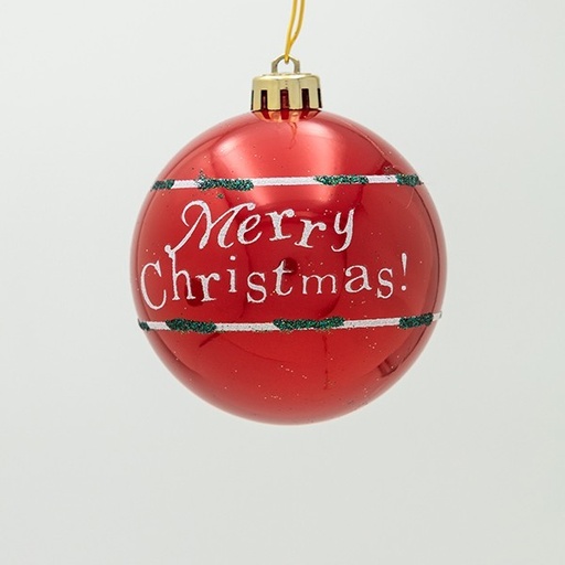 [600-47836] BOLAS DE PLÁSTICO, COLOR ROJO ESMERILADO CON INSCRIPCIÓN "FELIZ NAVIDAD", JUEGO DE 6 UNIDADES, 8 CM