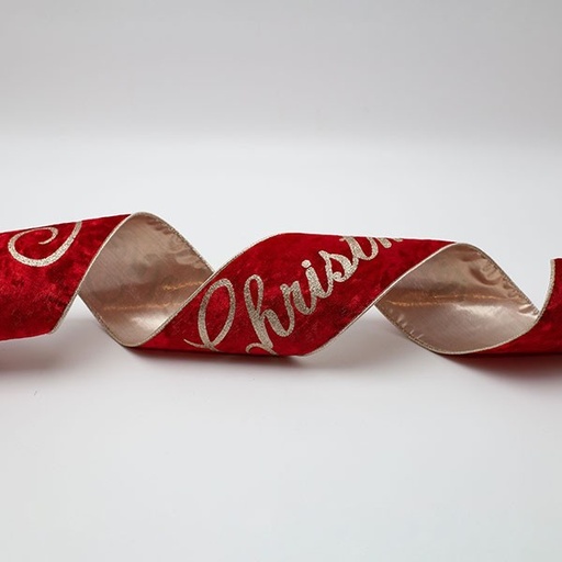 [600-47859] CINTA DE LUJO, TERCIOPELO ROJO CON BRILLO FELIZ NAVIDAD, 914X10C