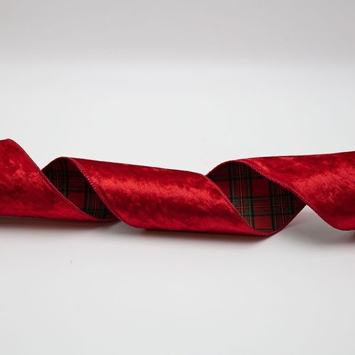 [600-47861] CINTA DE LUJO, DOBLE CARA, TERCIOPELO ROJO Y CUADROS, 914X10CM