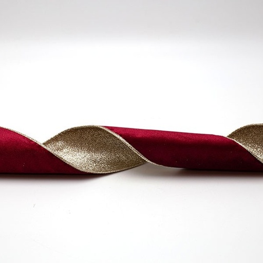 [600-47862] CINTA DE LUJO, DOBLE CARA, TERCIOPELO BURDEOS Y BRILLO, 914X10CM