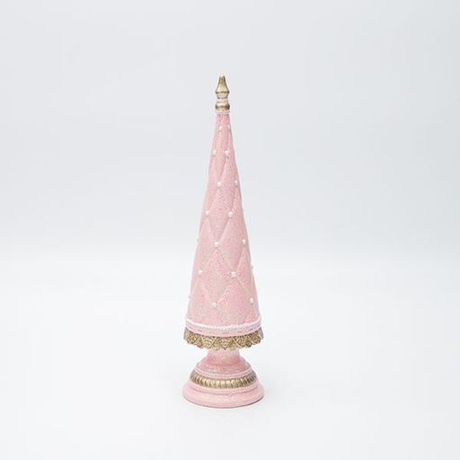 [600-47875] ÁRBOL DE POLIRESINA CON PERLAS BLANCAS Y BRILLO ROSA, 6X24CM