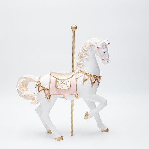 [600-47876] CABALLO DE CARRUSEL DE POLIRESINA, ROSA, 25,5 X 30 CM