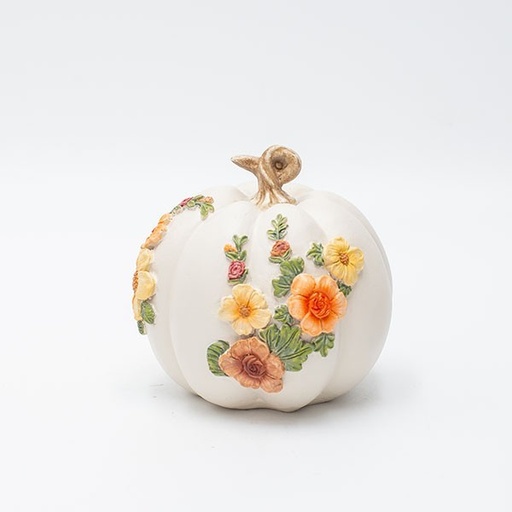 [600-47877] CALABAZA DE POLIRESINA CON FLORES DE OTOÑO, 8,7X10,8CM