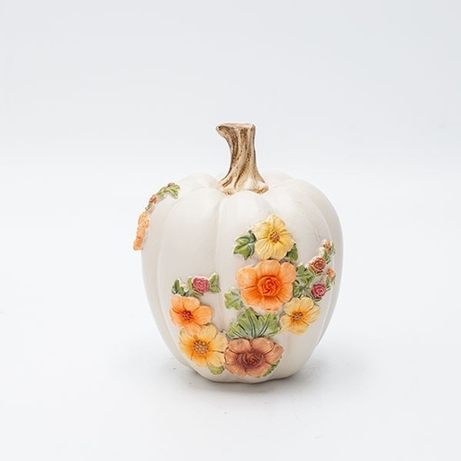 [600-47878] CALABAZA DE POLIRESINA CON FLORES DE OTOÑO, 9,8X9,8CM