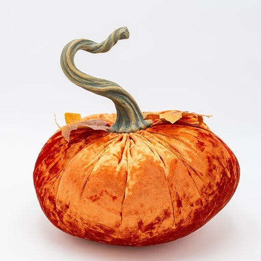 [600-47881] CALABAZA DE TERCIOPELO, NARANJA CON HOJAS DE ARCE, 24X26CM