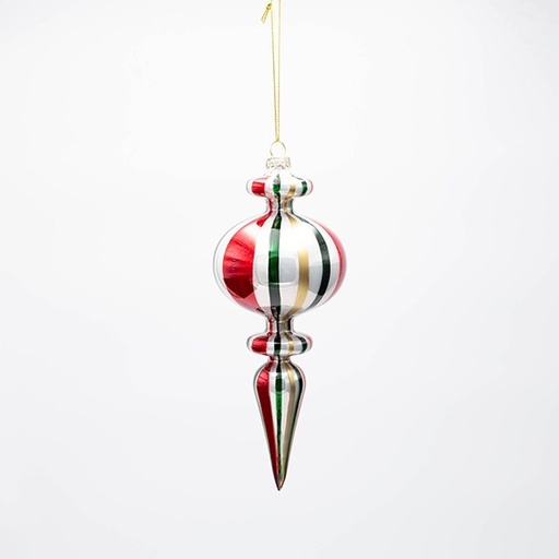 [600-47893] ADORNO DE VIDRIO, ROJO, VERDE, DORADO, 20 CM