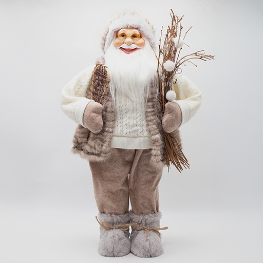 [600-47909] PAPÁ NOEL, CON PELO BEIGE Y PATINES DE HIELO, 60 CM
