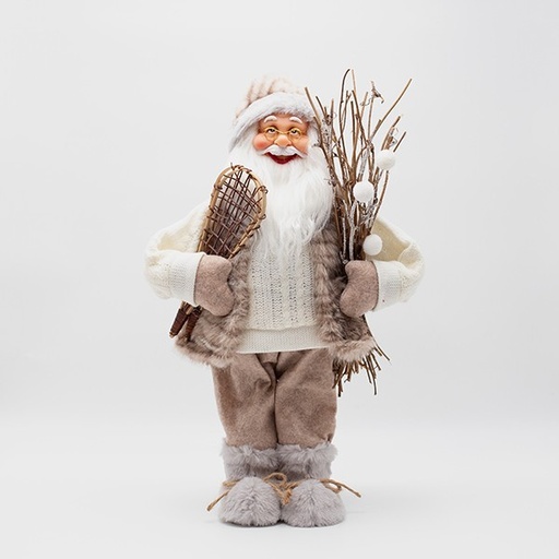 [600-47910] PAPÁ NOEL, CON PELO BEIGE Y PATINES DE HIELO, 45 CM