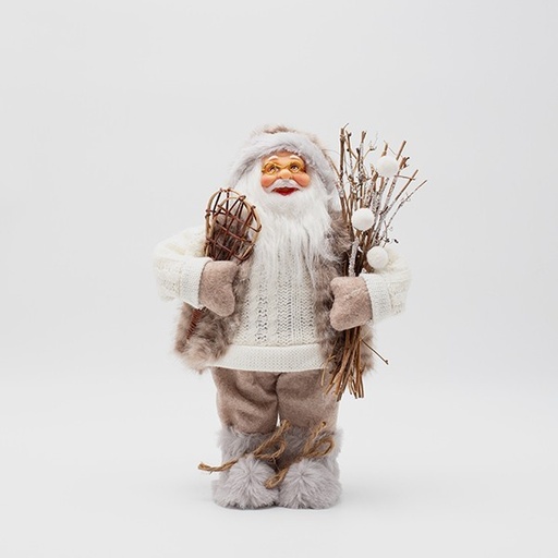 [600-47911] PAPÁ NOEL, CON PELO BEIGE Y PATINES DE HIELO, 30 CM