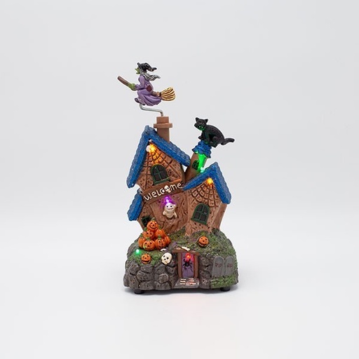[600-47940] CASA DE BRUJA, CON LUZ Y MOVIMIENTO, FUNCIONA A PILAS, HALLOWEEN, 13X11,7X23,9CM