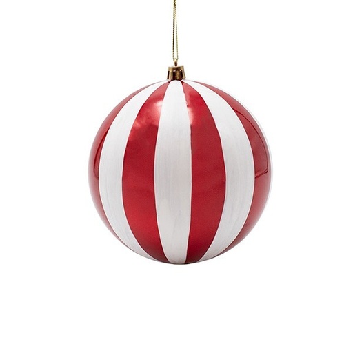 [600-47954] BOLA DE PLÁSTICO, PERLA ROJA CON RAYAS BLANCAS, SET DE 2 PIEZAS, 15 CM