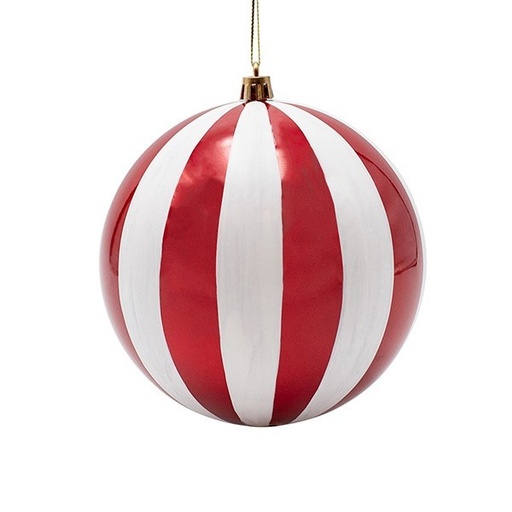[600-47955] BOLA DE PLÁSTICO, PERLA ROJA CON RAYAS BLANCAS, SET DE 2 PIEZAS, 20 CM
