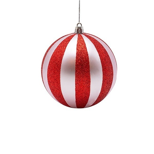 [600-47957] BOLAS DE PLÁSTICO, ROSA CON BRILLO ROJO, SET DE 6 PIEZAS, 10 CM