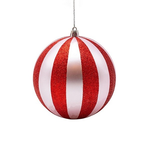 [600-47958] BOLA DE PLÁSTICO, ROSA CON BRILLO ROJO, SET DE 2 UDS., 12 CM