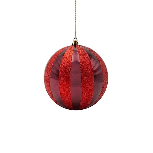 [600-47960] BOLAS DE PLÁSTICO COLOR BURDEOS CON PURPURINA ROJA, JUEGO DE 6 UNIDADES, 10 CM