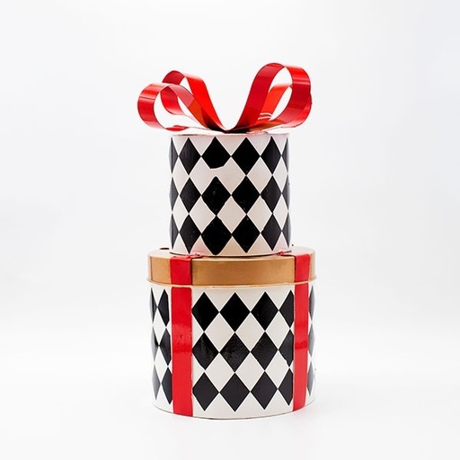 [600-47987] REGALOS METÁLICOS, CUADROS NEGROS CON ROJO, 40 CM