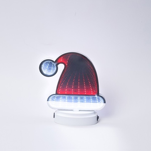 [600-48014] GORRO DE SANTA 16X17CM, ESPEJO DE DISEÑO DECORATIVO CON CINTA LED, CAJA DE PILAS 3XAAA, 40 LED, LED ROJO Y BLANCO, IP20