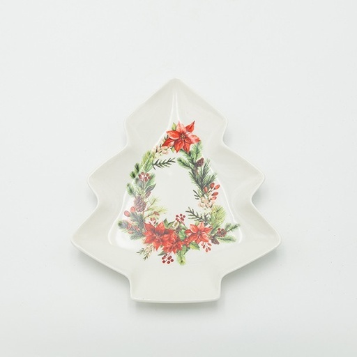 [600-48029] PLATO DE ÁRBOL CON FLOR DE POINSETTI ROJA, 20CM