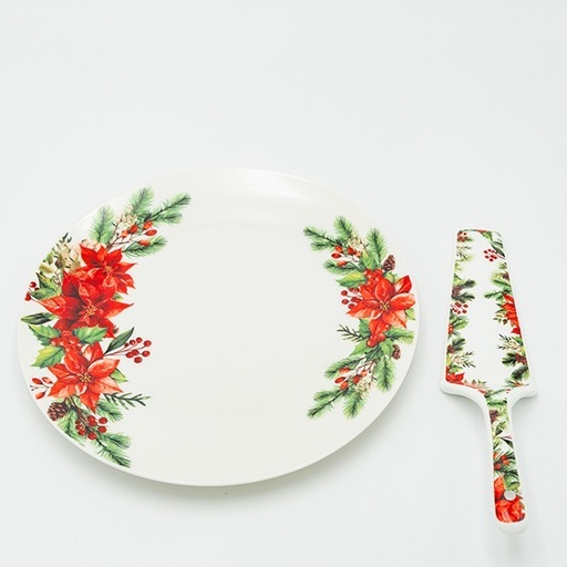 [600-48031] PLATO CON ESPÁTULA CON FLOR DE PASIÓN ROJA, 26,5CM