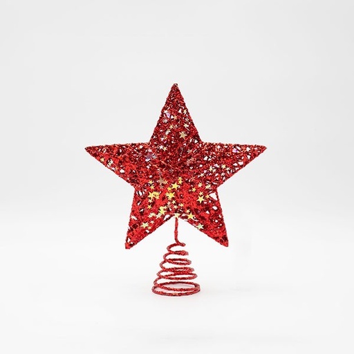 [600-48061] COPA DE ÁRBOL CON HILO ROJO Y ESTRELLAS IRIDISCENTES, 20X23CM