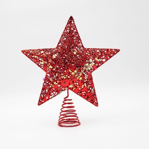 [600-48065] COPA DE ÁRBOL CON HILO ROJO Y ESTRELLAS IRIDISCENTES, 25X30CM