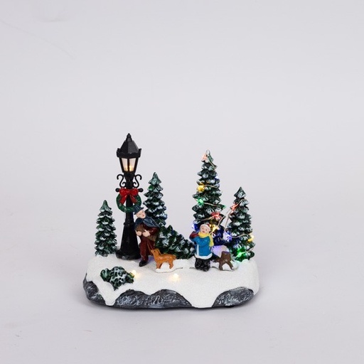 [600-48070] ESCENA NAVIDEÑA CON NIÑOS, ARBOLITO Y PERRO, FUNCIONA A PILAS, 16X9,5X14CM