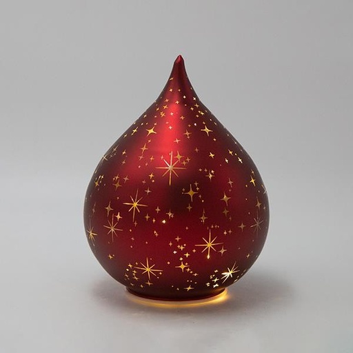 [600-48114] LÁGRIMA ILUMINADA, ROJA, CON ESTRELLAS, 15X15X20CM