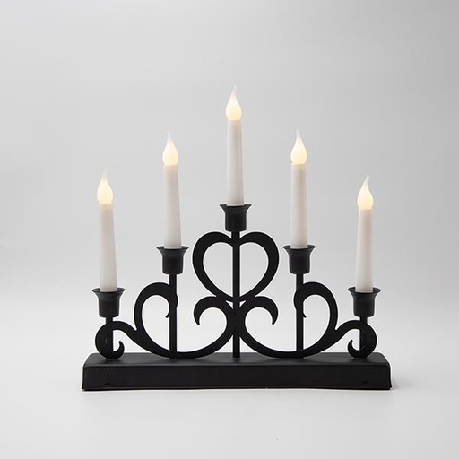 [600-48155] CANDELABRO DE METAL NEGRO CON TEMPORIZADOR Y PILAS, 32X5,5X30X5CM