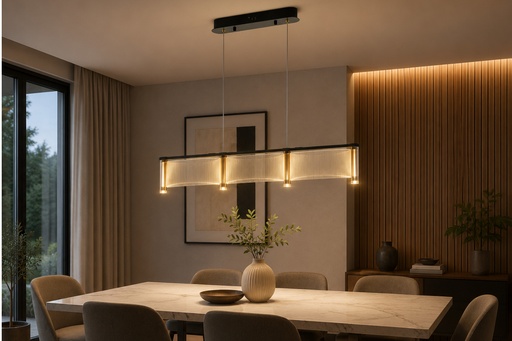 [144-15047] LÁMPARA DE TECHO COLGANTE ACRÍLICO LED 3 LUCES 3X16W 4320lm 3000K 900x270x175mm ORO FRANCÉS ARTE ILLUMINA RAVENA