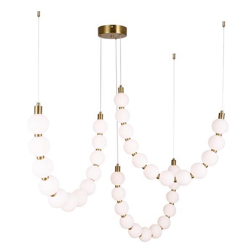 [144-18044] LÁMPARA DE TECHO COLGANTE METAL LED 35W 2730lm 3000K 900×1890mm LATÓN-BLANCO OPAL ARTE ILLUMINA TREA