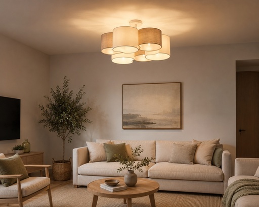 [144-24022] LÁMPARA DE TECHO COLGANTE DE TELA 6 LUCES 6xE14 MÁX 8W Ø580mm BLANCO ARTE ILLUMINA CLOUD