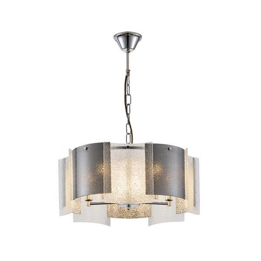 [144-24056] LÁMPARA DE TECHO COLGANTE META-VIDRIO 5xE14 ΜΑΧ 15W Ø450mm CROMO ARTE ILLUMINA FOLIA