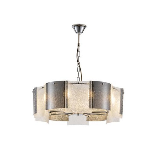 [144-24057] LÁMPARA DE TECHO COLGANTE METAL-VIDRIO 8xE14 MÁX. 8W Ø650mm CROMO ARTE ILLUMINA FOLIA
