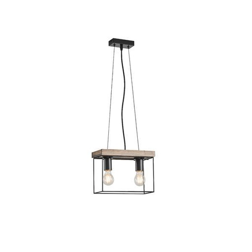 [144-30115] LÁMPARA DE TECHO COLGANTE MADERA-METAL 2xE27 MAX 15W 300x125x1230mm NEGRO-MARRÓN ARTE ILLUMINA MULTIPLA