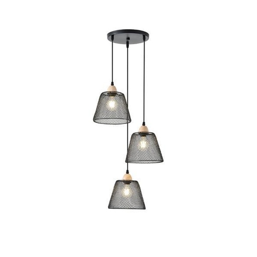 [144-46029] LÁMPARA DE TECHO COLGANTE ROSETA METAL 3 LUCES 3xE27 MÁX 15W 370x370x1260mm NEGRO ARTE ILLUMINA NET