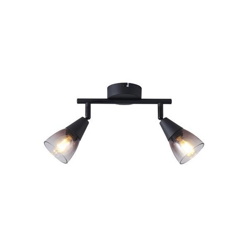 [145-25271] FOCO METALIZADO CON CRISTAL AHUMADO 2 LUCES 2xE14 MAX 7W 220x80x165mm ARTE ILLUMINA CLASSY