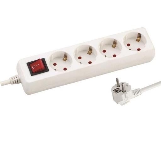[147-62251] ENCHUFE MÚLTIPLE DE 4 POSICIONES CON CABLE E INTERRUPTOR 3x1,5mm 5m CON PROTECCIÓN INFANTIL EUROLAMP