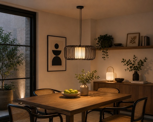 [144-46028] LÁMPARA DE TECHO COLGANTE METAL 1xE27 MAX 15W Ø450x1520mm NEGRO ARTE ILLUMINA AIRY