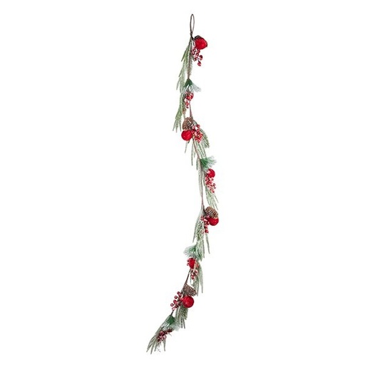 [600-49424] GUIRNALDA CON BOLAS DE TERCIOPELO ROJO Y CUBIERTAS DE NIEVE PIÑAS, 170CM